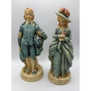 Vintage 1940's New Art Wares Chalkware Victorian Man And Woman Couple Figurines.